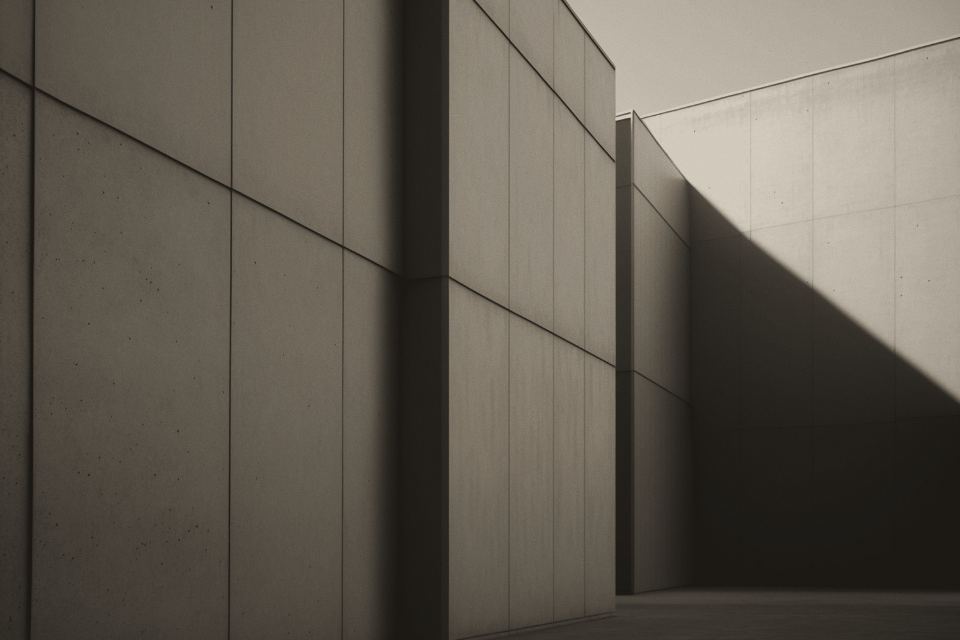 Concrete walls in raking light